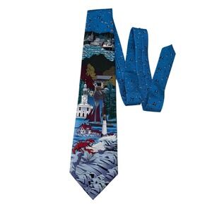 Rivetz Boston Mens Silk Tie New England Coastal Lighthouse Lobster Nautical NEW